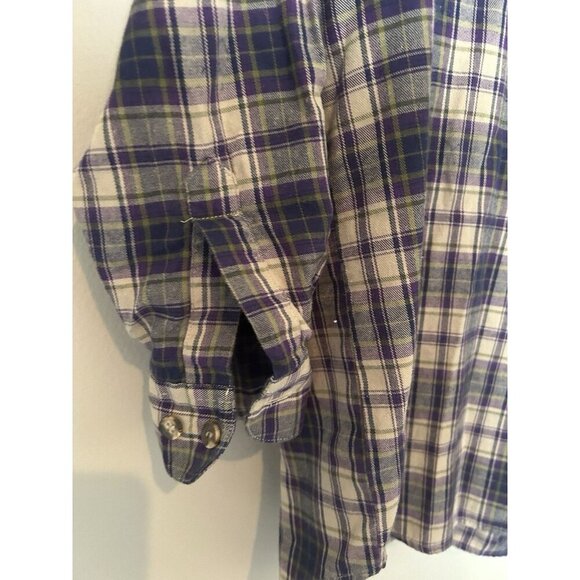 100% Cotton Vintage Y2K Plaid Fall Flannel Button Down Shirt Purple Blue Top M - Picture 3 of 6